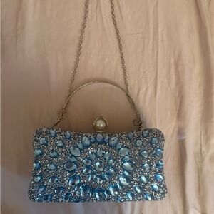 Elegant Blue Beaded Handbag